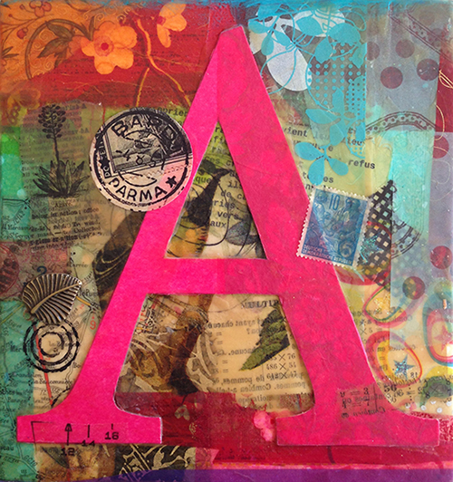 Beeswax Collage on Wood  6.125" x 6.5"