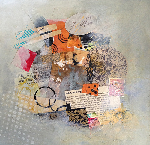 Acrylic and Collage on Paper, 7.5" x 7.5"