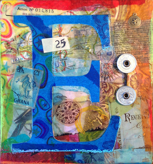 Beeswax Collage on Wood  6.125" x 6.5"